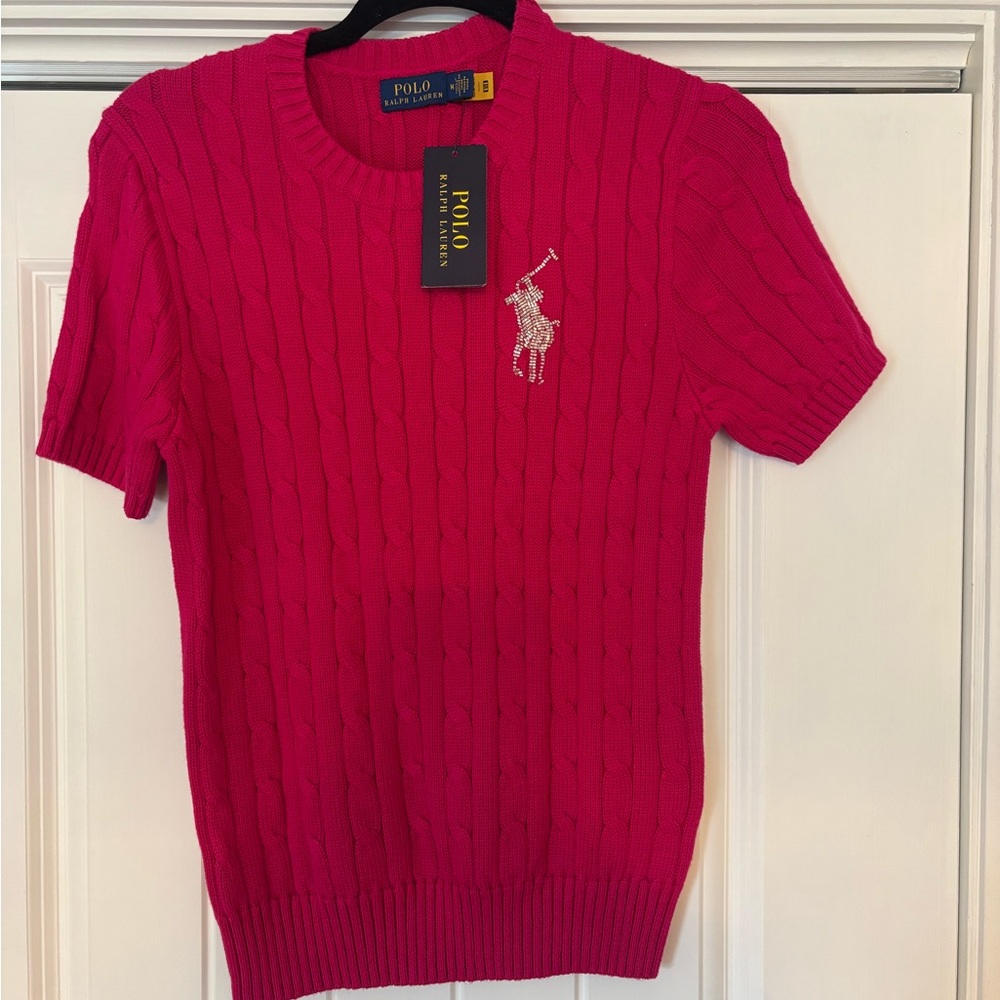Ralph Lauren Polo Cable Knit Short-Sleeve Sweater – Hot Pink